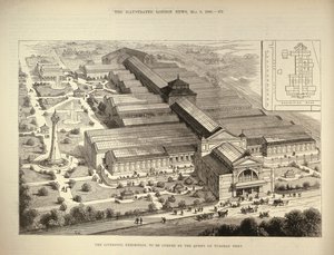 Liverpoolská výstava, kterou otevře královna, z The Illustrated London News, 5. srpna 1886 od English School