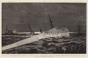 Ztráta kotevní linie SS "Utopia" u Gibraltaru, plavidlo se potopí asi deset minut poté, co zasáhlo berana HMS "Anson" (rytina) od English School