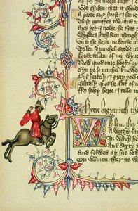 The Merchant, faksimile detail z Canterbury Tales, od Geoffreyho Chaucera (asi 1342-1400) od English School