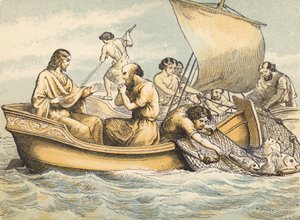 The Miraculous Draft of Fishes (barevná rytina) od English School