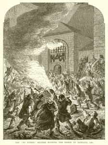 The No Popery Rioters pálí věznici Newgate, 1780 od English School