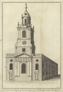Severovýchodní prospekt farního kostela St Botolph bez Bishopsgate, Londýn