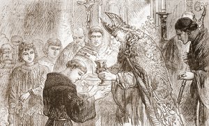 Lutherovo kněžské svěcení, ilustrace z Dějin protestantismu od Jamese Aitkena Wylie (1808-1890), pub. 1878 od English School