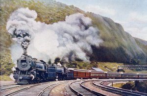Pacifik New York Chicago Express, ilustrace z knihy The Wonder Book of Railways, čtrnácté vydání upravil Harry Golding, 1929 od English School