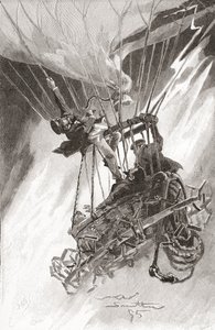 Nebezpečí horkovzdušného balónu. Balón v obtížích a chystá se zřítit. From The Strand Magazine, vydané 1896 (litho) od English School