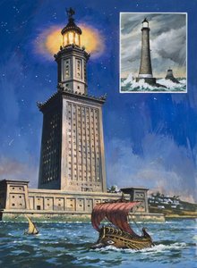 Alexandrijský Faros (kvaš na papíře) od English School