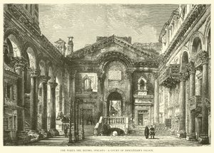 Piazza del Duomo, Spalato, Dvůr Diokleciánova paláce (rytina) od English School