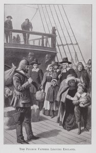 Otcové poutníci opouštějící Anglii (litho) od English School