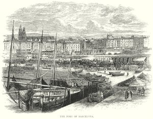 Barcelonský přístav (rytina) od English School