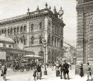 Pošta, George Street, Sydney, asi 1880, z knihy Howarda Willoughbyho "Australian Pictures", vydané Religious Tract Society, Londýn, 1886. od English School
