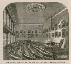 Současná zasedací místnost Královské společnosti v Burlington House od English School