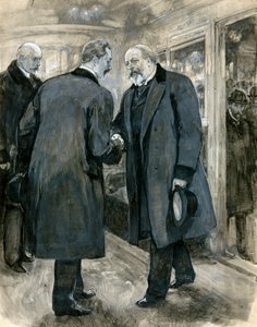 Princ z Walesu pozdravil německého císaře, stanice Charing Cross, 20. ledna 1901 (wc na papíře) od English School