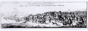 Průvod Karla II. (1630-85) a jeho nové královny Kateřiny z Braganzy (1638-1705) z Portsmouthu do Hampton Courtu, 1662 od English School