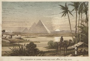 Pyramidy v Gizeh, z východního břehu Nilu (barevná rytina) od English School