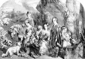 Královna a její děti ve Windsorském parku, z "Illustrated London News", 1852 od English School