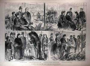 Královna na přehlídce Divokého západu Velké americké výstavy, z The Illustrated London News, 21. května 1887 od English School