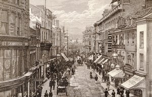 Návštěva královny v Birminghamu: The High Street, z „The Illustrated London News“, 2. dubna 1887 od English School