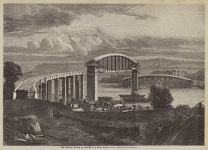 Železniční most v Saltash, I K Brunel, inženýr (rytina) od English School