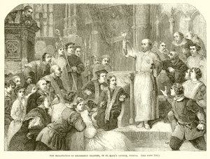 Rekantace arcibiskupa Cranmera v kostele St. Marys v Oxfordu od English School