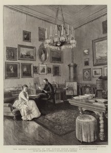 Nedávné shromáždění dánské královské rodiny v Kodani (rytina) od English School