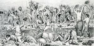 Večeře reformátorů, ilustrace převzatá ze satiristy, 1809 od English School