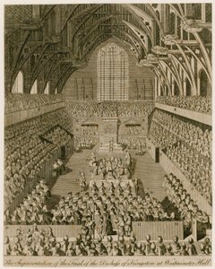 Zastoupení soudu s vévodkyní z Kingstonu ve Westminster Hall od English School