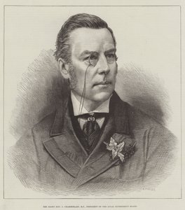 The Right Honorable J Chamberlain, poslanec, předseda rady místní samosprávy (rytina) od English School