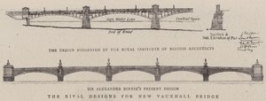 The Rival Designs for New Vauxhall Bridge (rytina) od English School