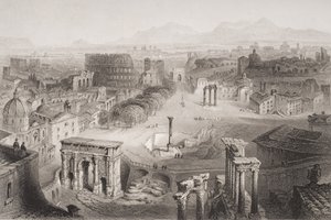 Forum Romanum z Kapitolu, Řím, vyryl A. Willmore od English School