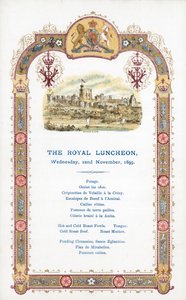 The Royal Luncheon, středa 22. listopadu 1899, menu od English School