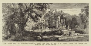 Královská návštěva Swansea, opatství Singleton, sídlo paní JH Vivian, kde pobývali princ a princezna z Walesu (rytina) od English School