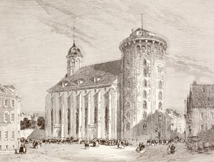 Rundetarn nebo kulatá věž v Kodani, Dánsko v devatenáctém století (litho) od English School
