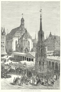 Schonebrunnen v Norimberku (rytina) od English School