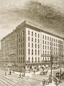 The Sherman Hotel, Chicago, kolem roku 1870, z „American Pictures“ vydané společností Religious Tract Society, 1876 od English School