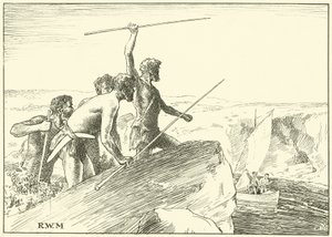 The Shaok their Spears at the White Men (inkoust na papíře) od English School