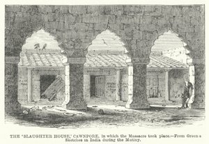 "Slaughter House", Cawnpore, ve kterém se masakr odehrál od English School