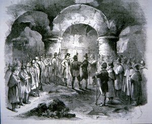 Společnost Spojených Irů skládá přísahu proti anglické nadvládě (rytina) od English School