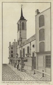 South East Prospect farního kostela St Margaret Lothbury, Londýn od English School