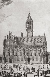 Stadhuis, Middelburg, jak tomu bylo v 16. století, z „Krátké historie anglického lidu“ od J. R. Greena, vydané v roce 1893 od English School