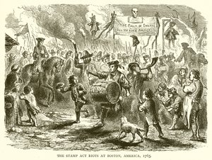 The Stamp Act Riots v Bostonu, Amerika, 1765 od English School