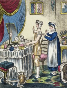The Stays, deska 1 z The Progress of the Toilet, c.1810 od English School
