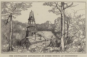 The Sub-Wealden Exploration in Sussex, Boring at Netherfield (rytina) od English School
