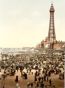 Věž a pláž, Blackpool (ručně kolorovaná fotografie) od English School