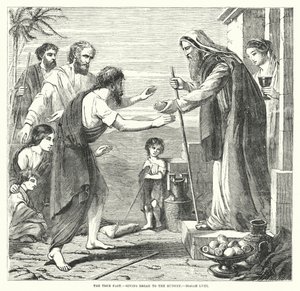 Pravý půst, dávání chleba hladovým, Isaiah LVIII (rytina) od English School