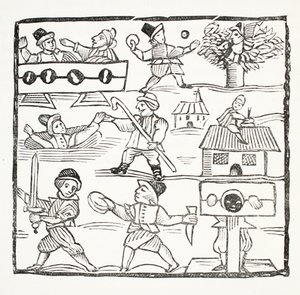Welch Traveller, aneb The Unfortunate Welchman Humphrey Cornish, ilustrace z Chap-books of the Eighteenth Century od Johna Ashtona, pub. 1882 od English School