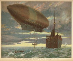 „Vzducholoď Wellman, která se pokusila přeletět přes Atlantik, posádku zachránila SS „Trent“. Kniha vzducholodí malých lidí. Londýn: Ernest Nister, [1912] od English School