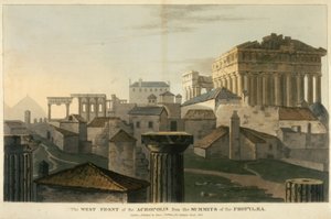 Západní fronta Akropole z vrcholků Propylea, ilustrace z „Cesta přes Albánii a další provincie...do Konstantinopole, v letech 1809-1810“ od J.C. Hobhouse od English School