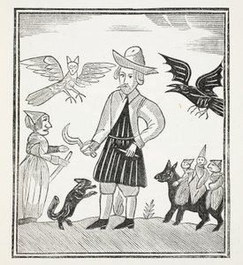 Čarodějnice z lesů, ilustrace z Chap-books of the Eighteenth Century od Johna Ashtona, pub. 1882 od English School