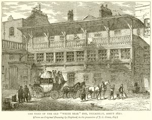 The Yard of the Old White Bear Inn, Piccadilly, asi 1820 od English School