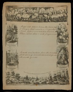 Bombardování Kodaně britskými silami a vylodění britských sil na ostrově Zélandu, publikovali T. a R. Hughesovi v roce 1807 od English School